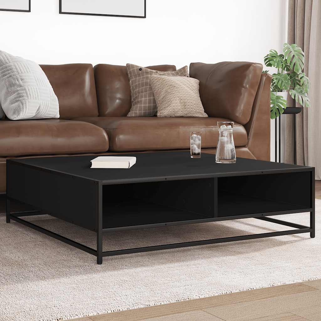 Tavolino Nero 100x100x30 cm Legno in Truciolato e Metallo