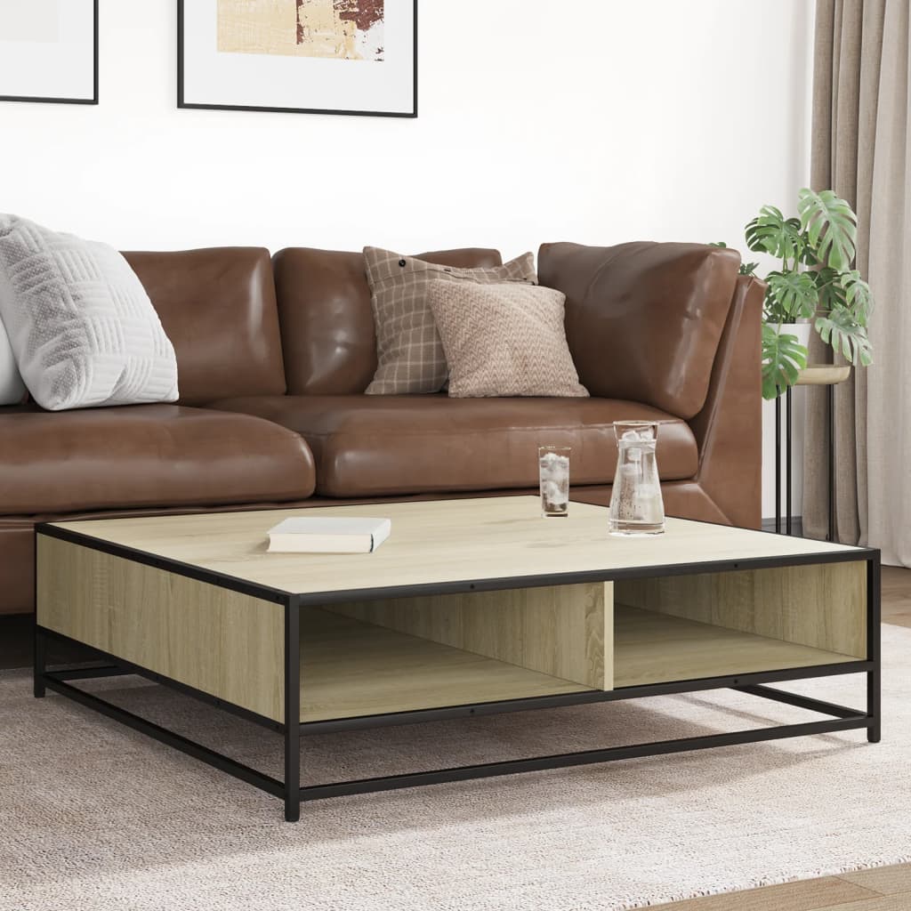 Tavolino Rovere Sonoma 100x100x30 cm in Truciolato e Metallo