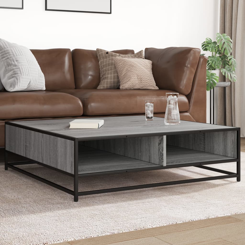 Tavolino Grigio Sonoma 100x100x30 cm in Truciolato e Metallo