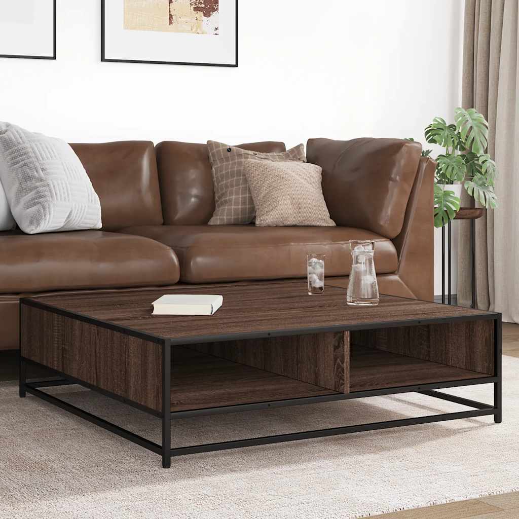 Tavolino Rovere Marrone 100x100x30 cm in Truciolato e Metallo