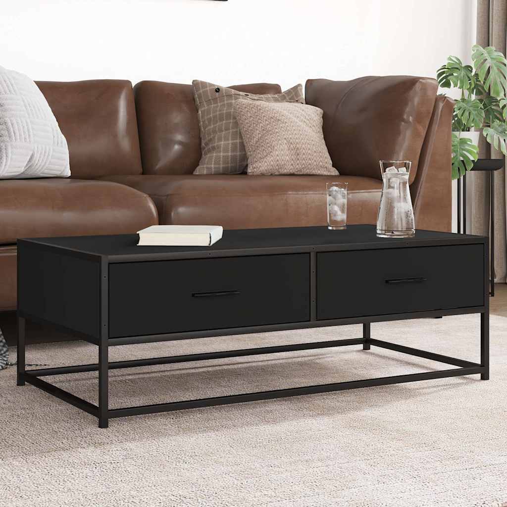 Tavolino Salotto Nero 100x50x35 cm Legno Multistrato e Metallo