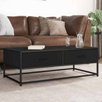 Tavolino Salotto Nero 100x50x35 cm Legno Multistrato e Metallo