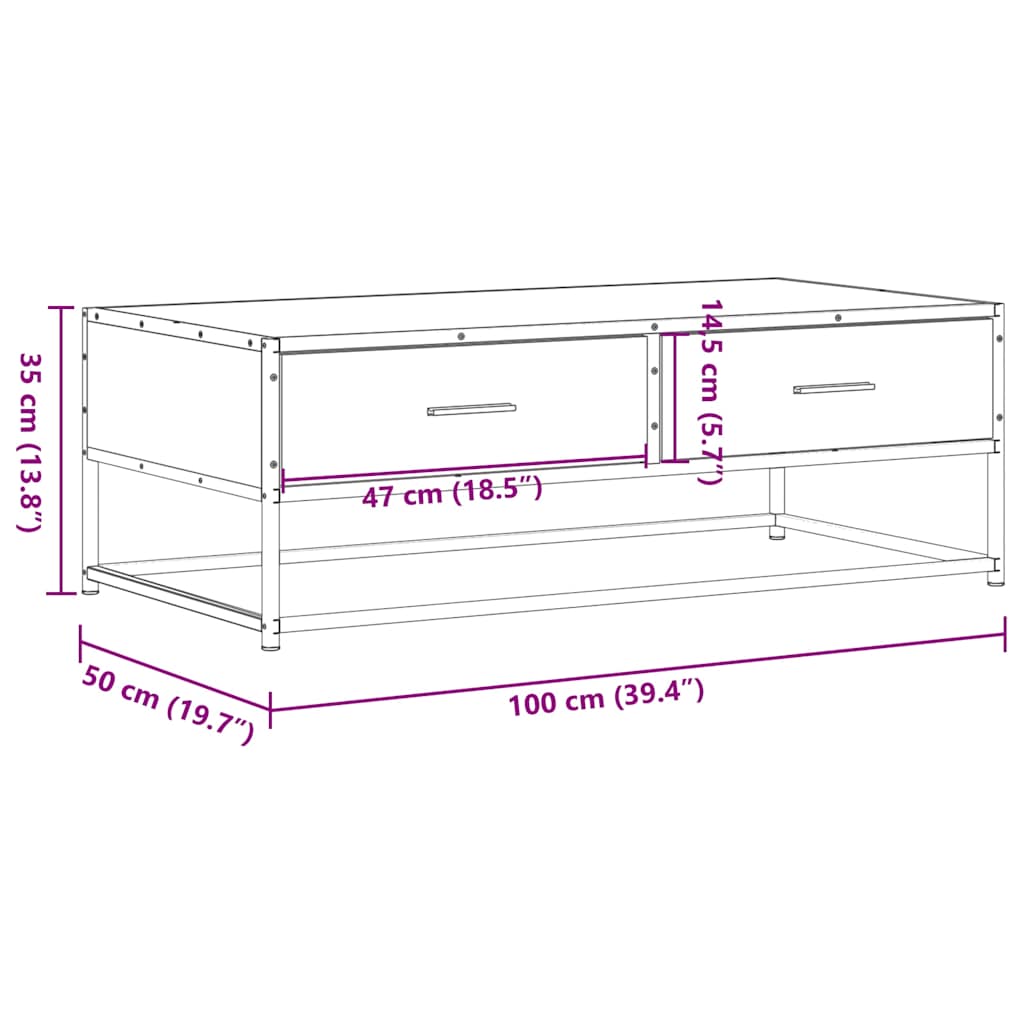 Tavolino Salotto Rovere Sonoma 100x50x35 cm Multistrato Metallo