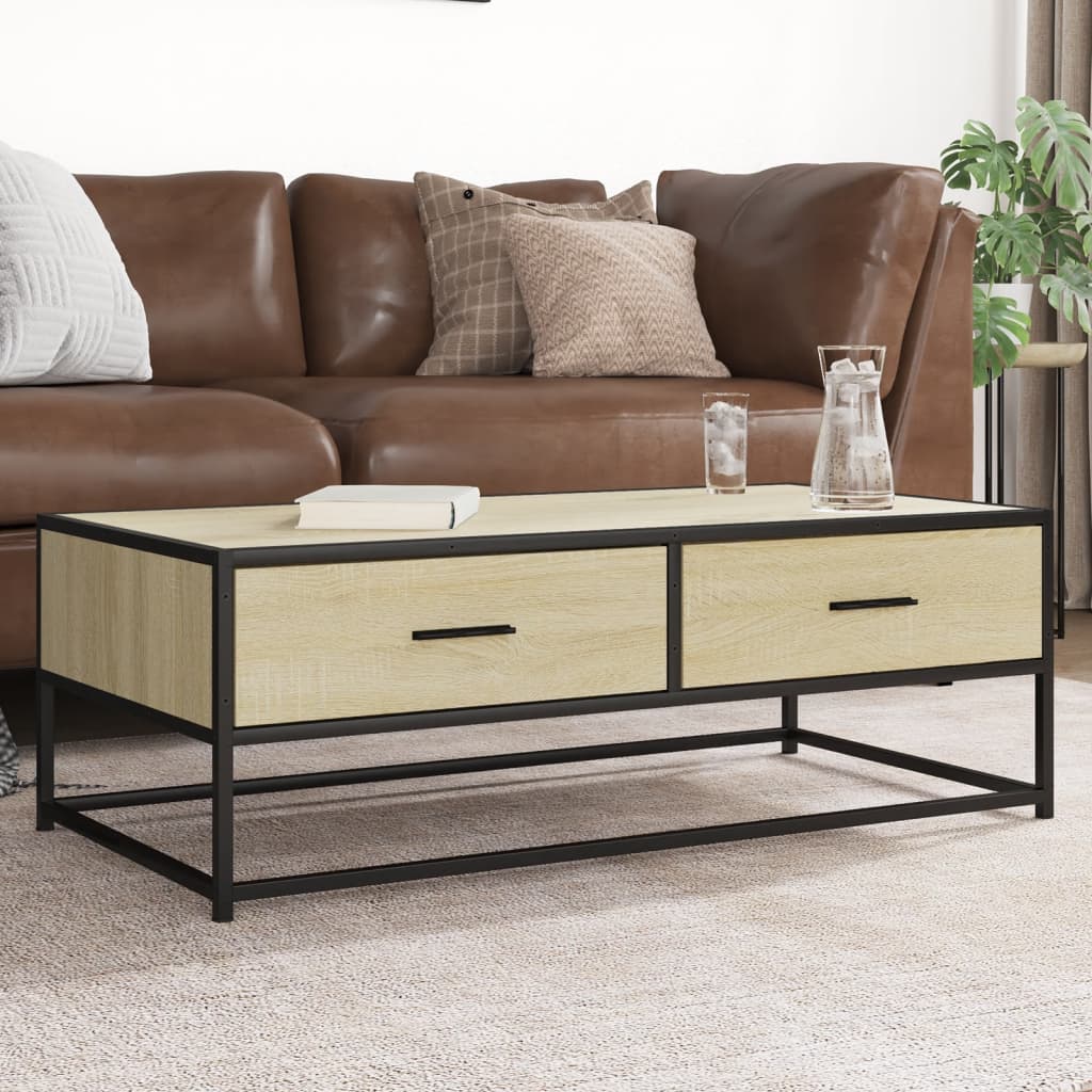 Tavolino Salotto Rovere Sonoma 100x50x35 cm Multistrato Metallo