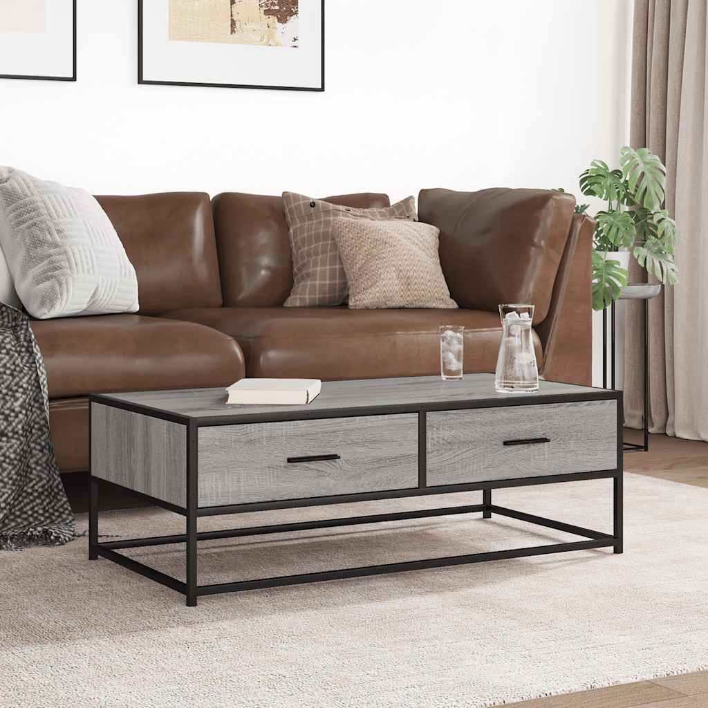 Tavolino Salotto Grigio Sonoma 100x50x35cm Multistrato Metallo