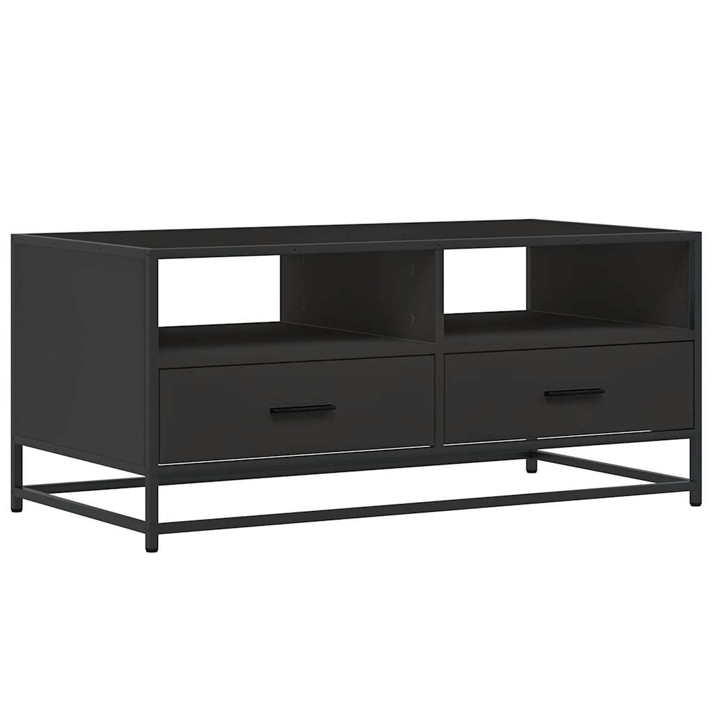 Tavolino Salotto Nero 100x50x45 cm Legno Multistrato e Metallo