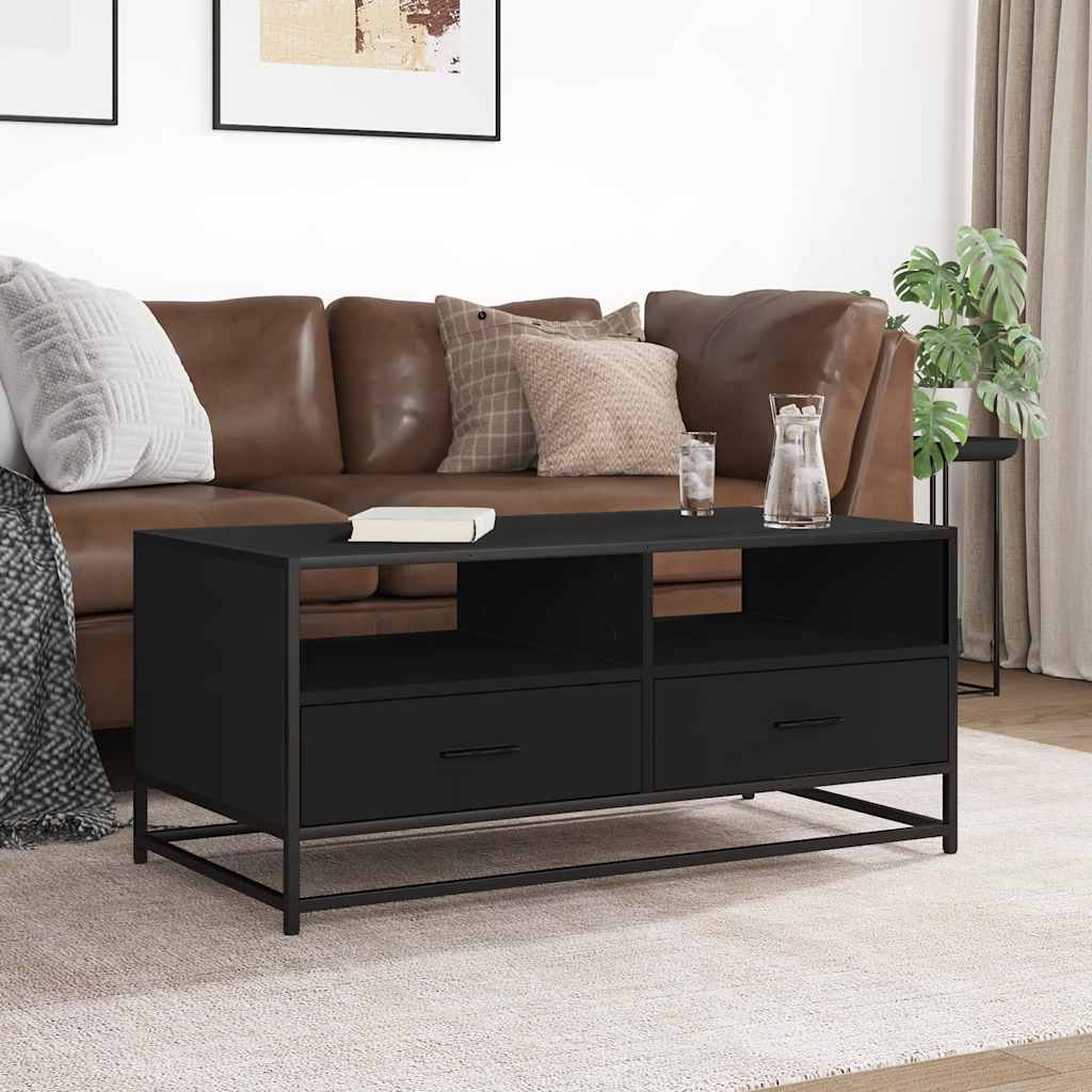 Tavolino Salotto Nero 100x50x45 cm Legno Multistrato e Metallo