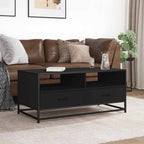 Tavolino Salotto Nero 100x50x45 cm Legno Multistrato e Metallo