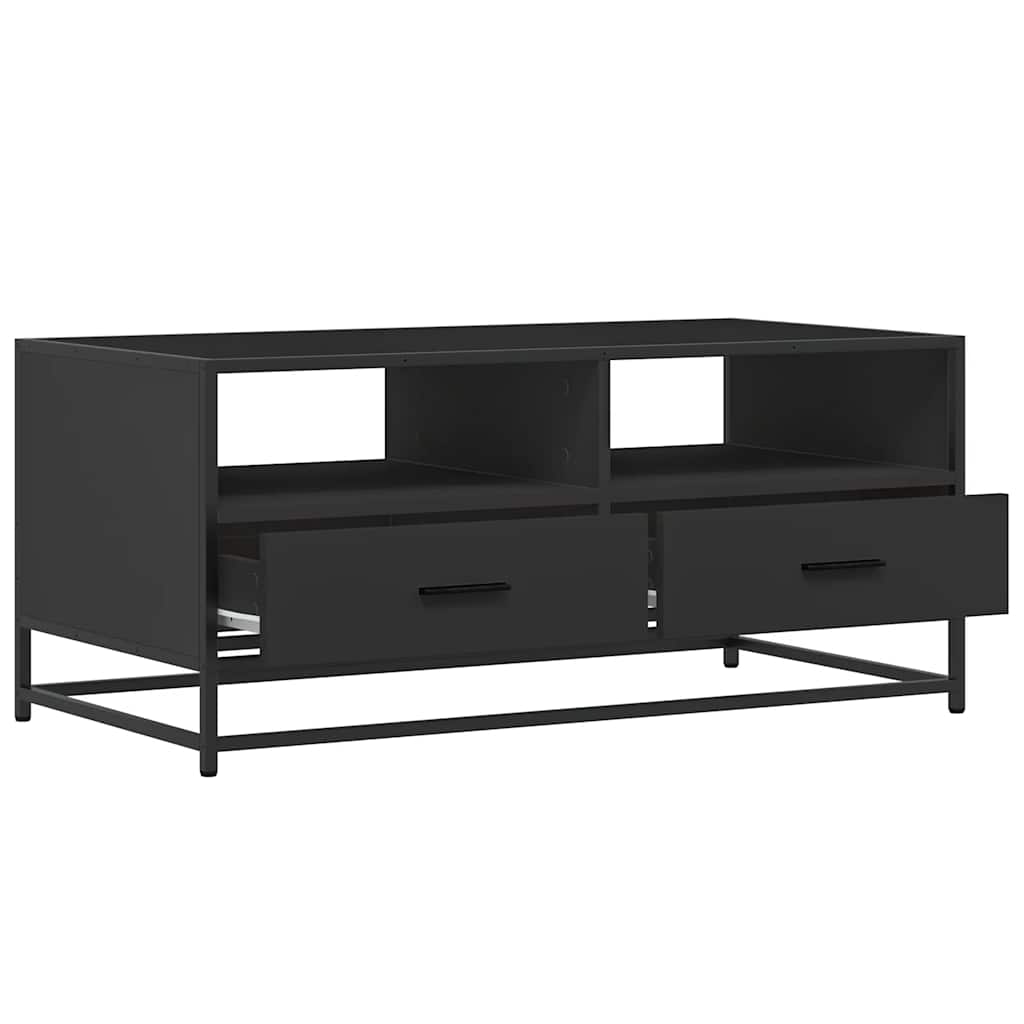 Tavolino Salotto Nero 100x50x45 cm Legno Multistrato e Metallo