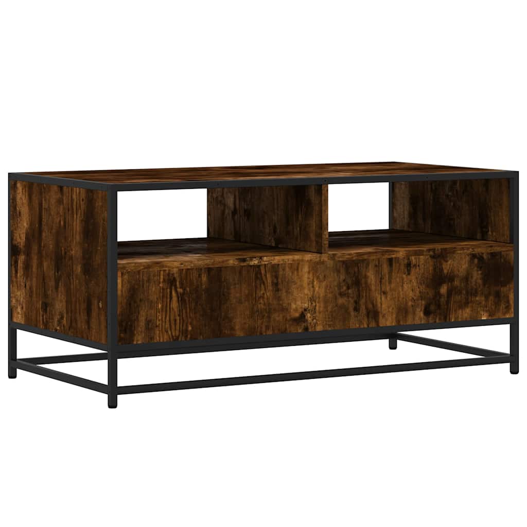 Tavolino Rovere Fumo 100x50x45cm in Legno Multistrato e Metallo