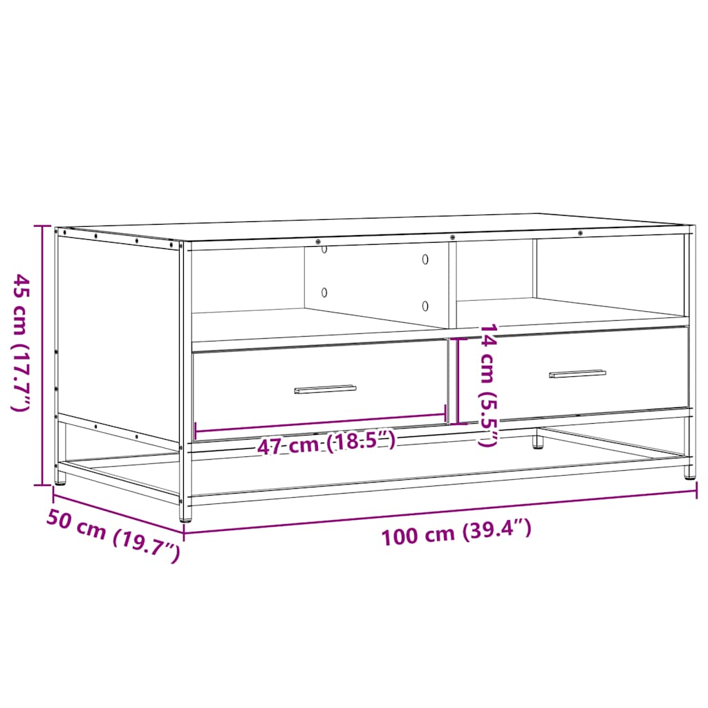 Tavolino Rovere Fumo 100x50x45cm in Legno Multistrato e Metallo