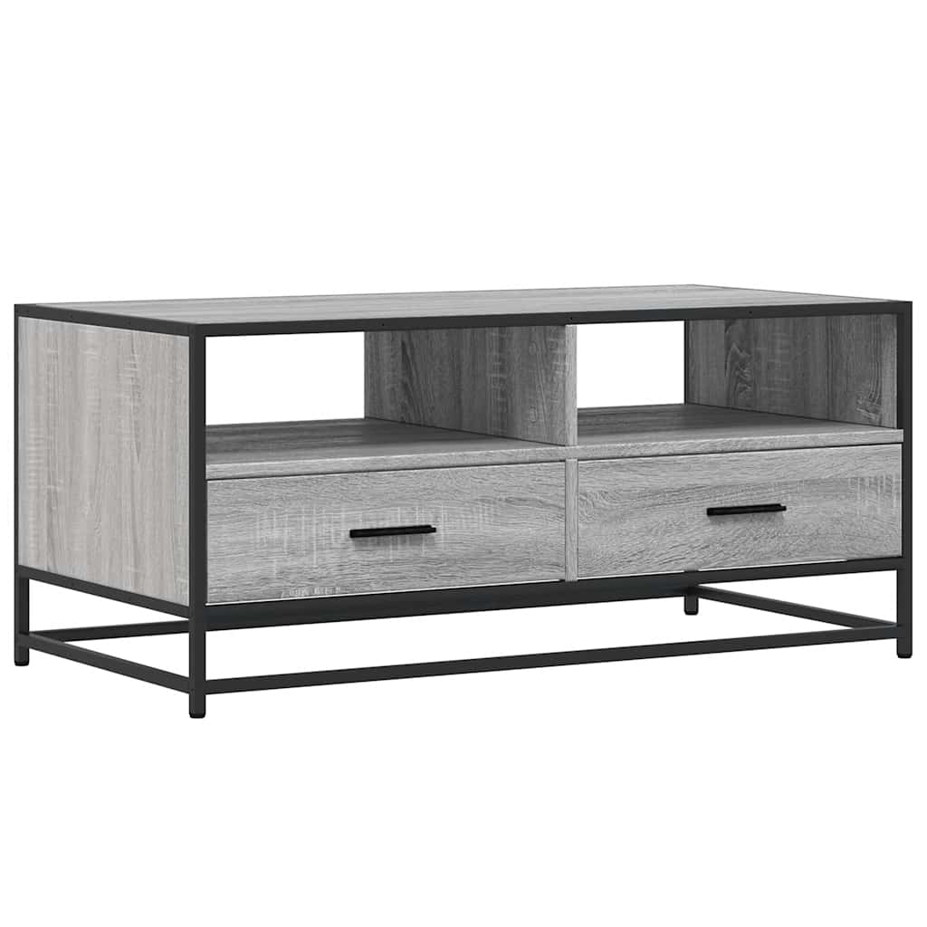 Tavolino Grigio Sonoma 100x50x45 cm Legno Multistrato e Metallo