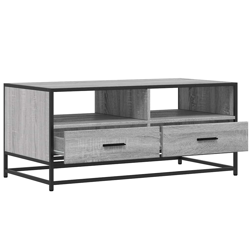 Tavolino Grigio Sonoma 100x50x45 cm Legno Multistrato e Metallo