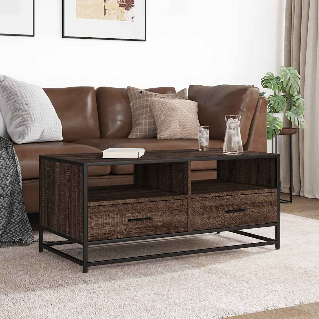 Tavolino Rovere Marrone 100x50x45cm Legno Multistrato e Metallo