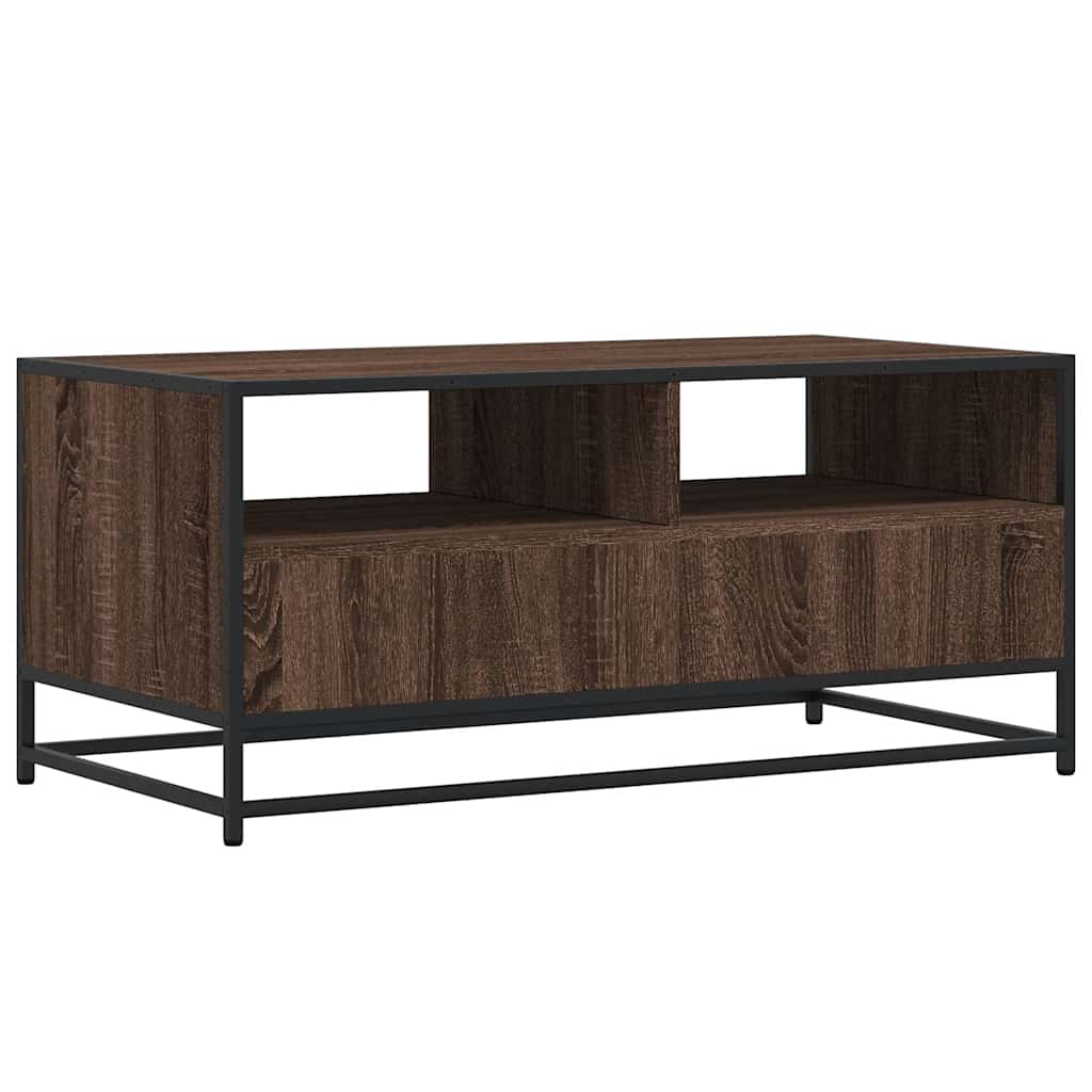 Tavolino Rovere Marrone 100x50x45cm Legno Multistrato e Metallo