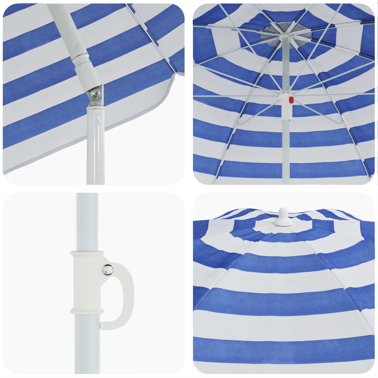 Ombrellone da Spiaggia Blu e Bianco 206 x 206 x 212 cm