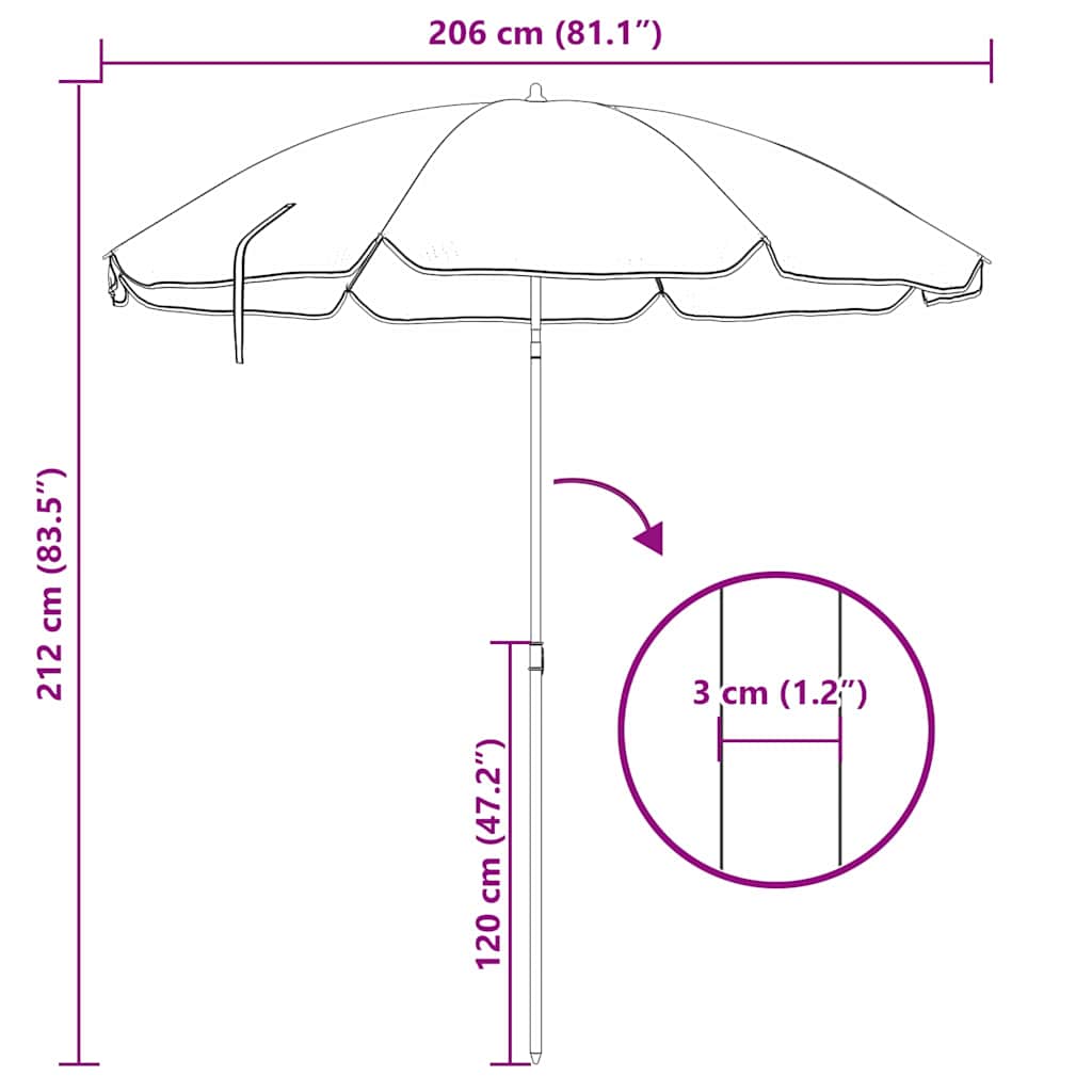 Ombrellone da Spiaggia Blu e Bianco 206 x 206 x 212 cm