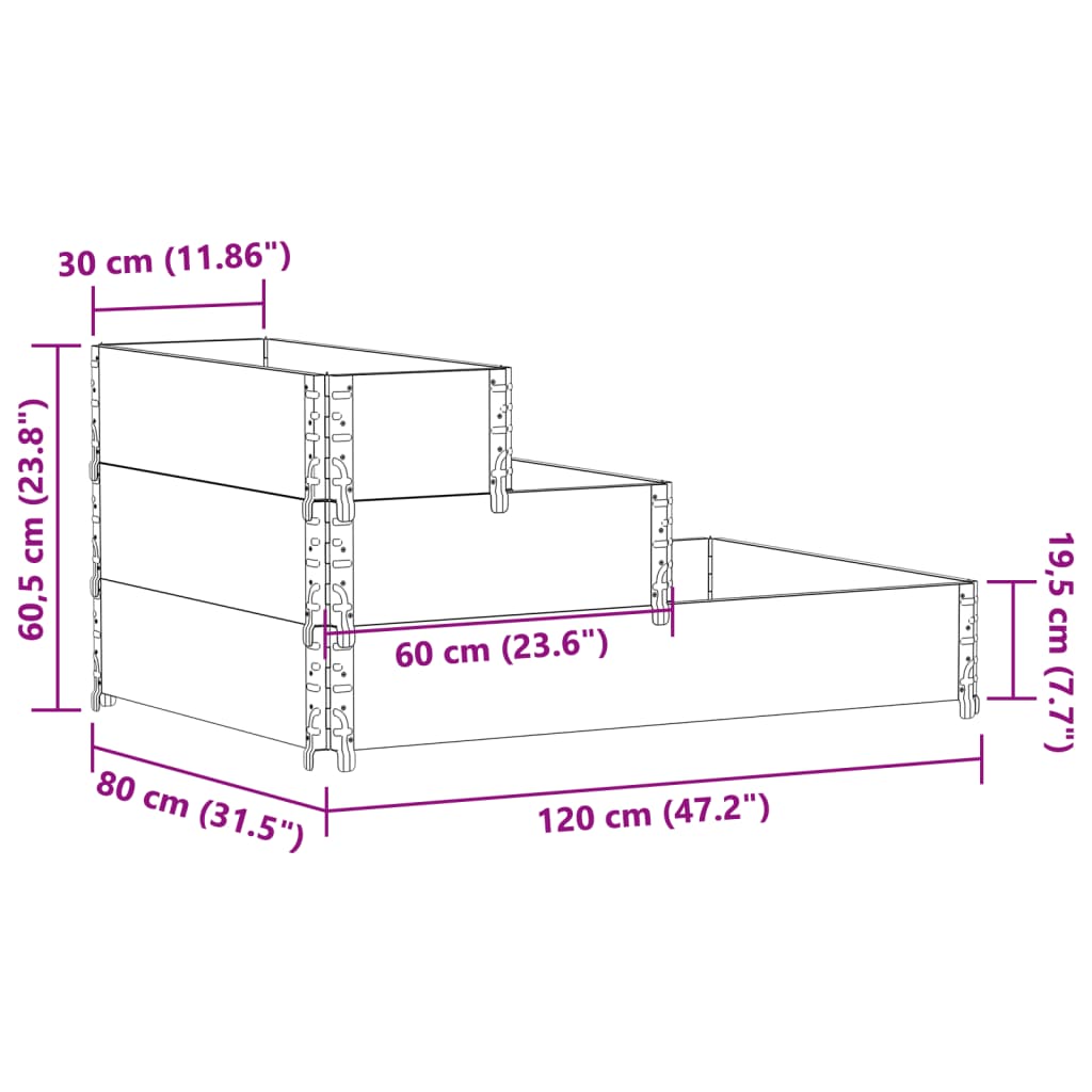 Fioriera Rialzata a 3 Livelli Grigia 120x80 cm Legno di Pino