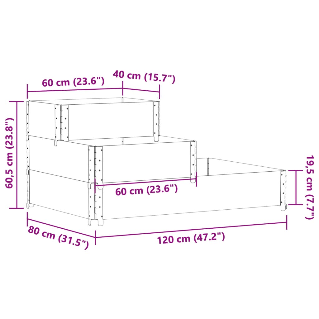 Fioriera Rialzata a 3 Livelli Nera 120x80 cm Legno di Pino