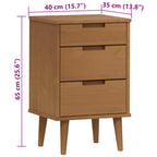 Comodino Marrone MOLDE 40x35x65 cm in Legno Massello di Pino