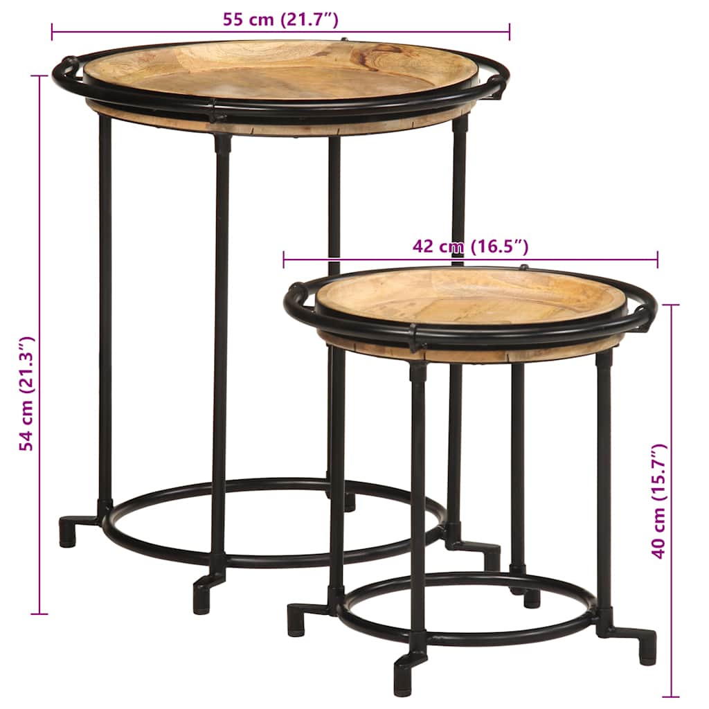 Set Tavolino 2 pz in Legno Massello di Mango
