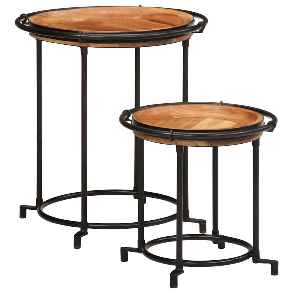 Set Tavolino 2 pz in Legno Massello di Acacia
