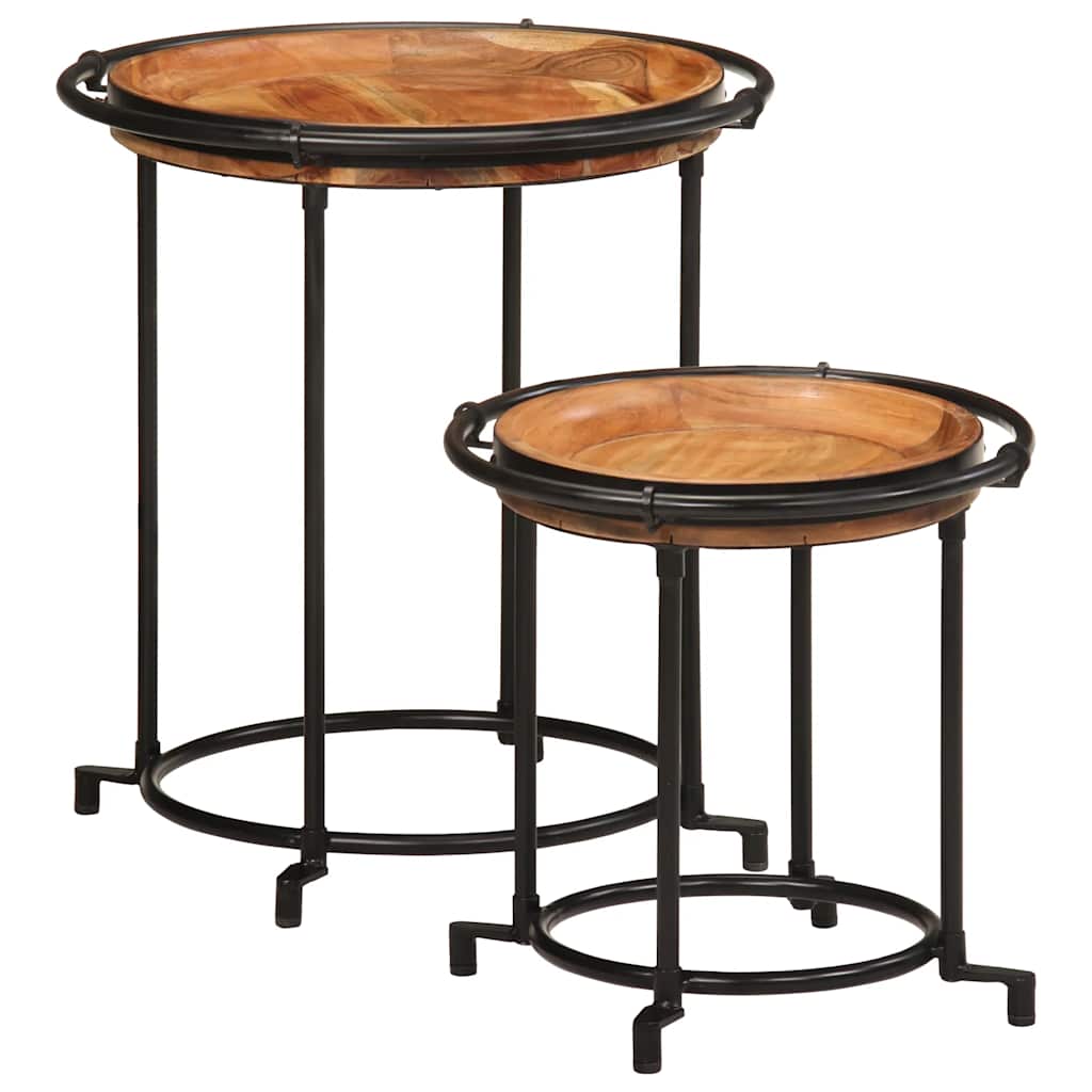 Set Tavolino 2 pz in Legno Massello di Acacia