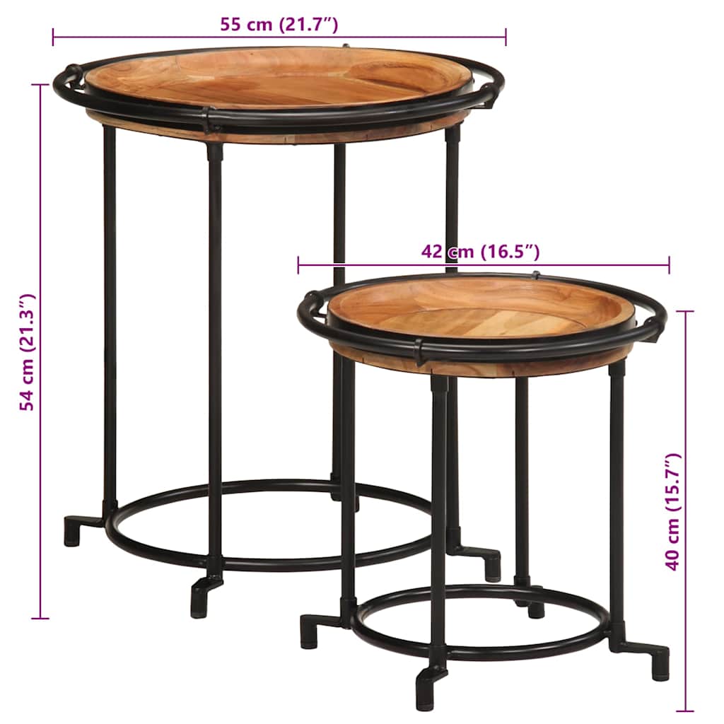 Set Tavolino 2 pz in Legno Massello di Acacia