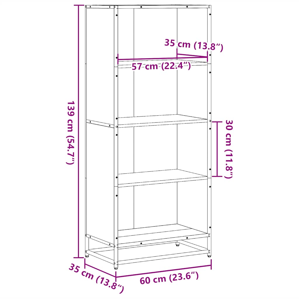 Libreria Rovere Fumo 60x35x139 cm in Truciolato