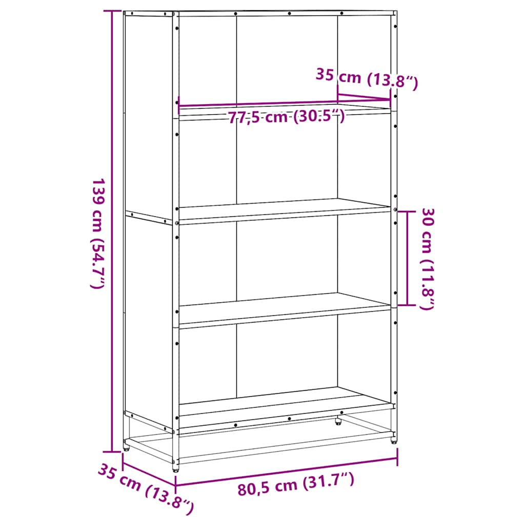 Libreria Nera 80,5x35x139 cm in Truciolato