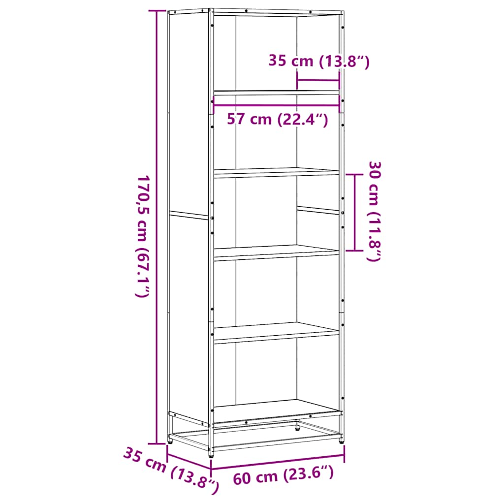Libreria Rovere Fumo 60x35x170,5 cm in Truciolato