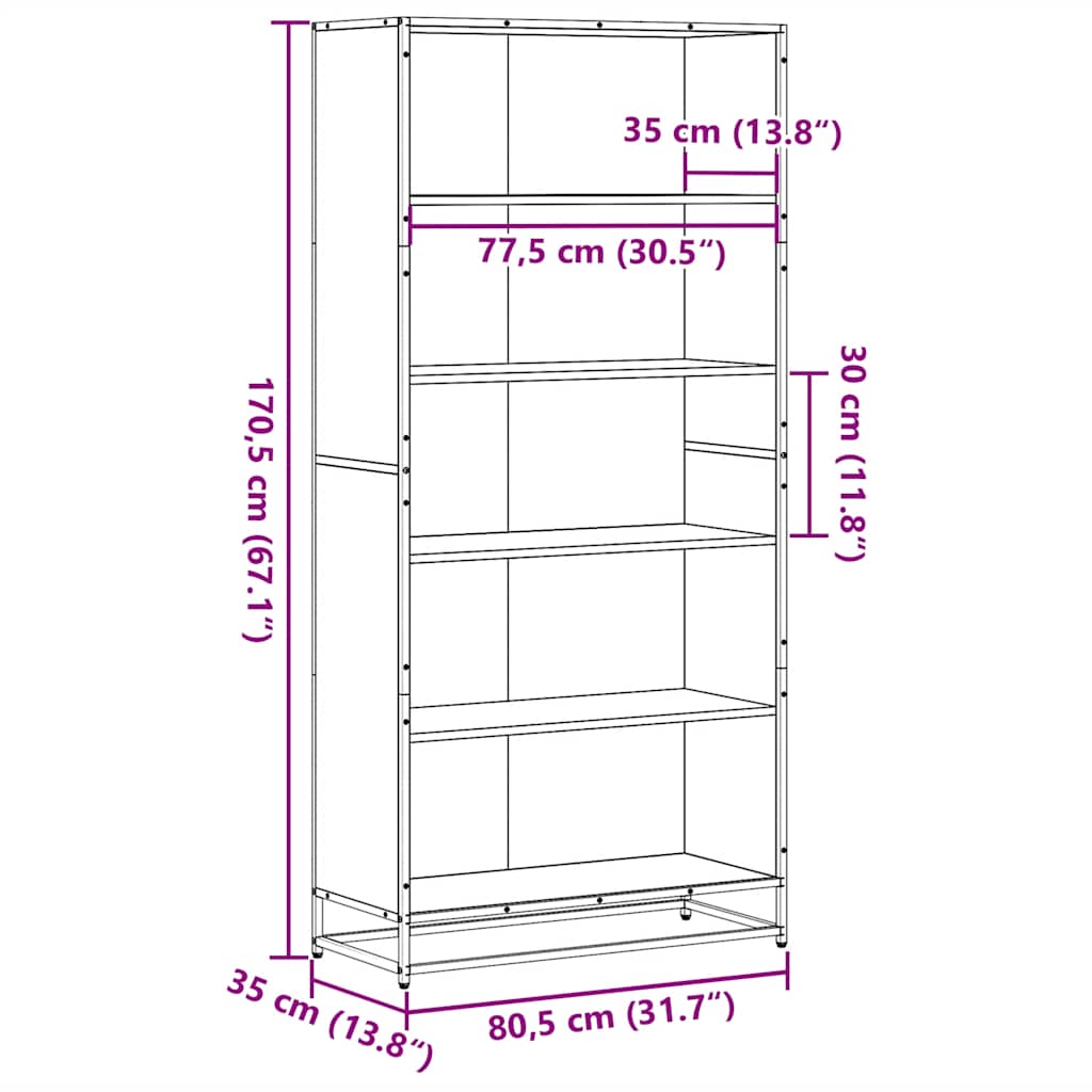 Libreria Rovere Fumo 80,5x35x170,5 cm in Truciolato