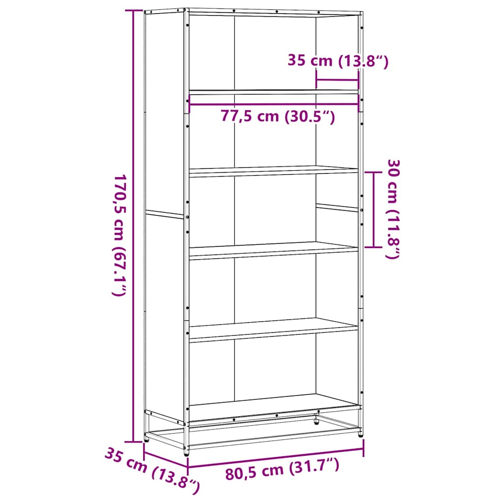 Libreria Grigio Sonoma 80,5x35x170,5 cm in Truciolato