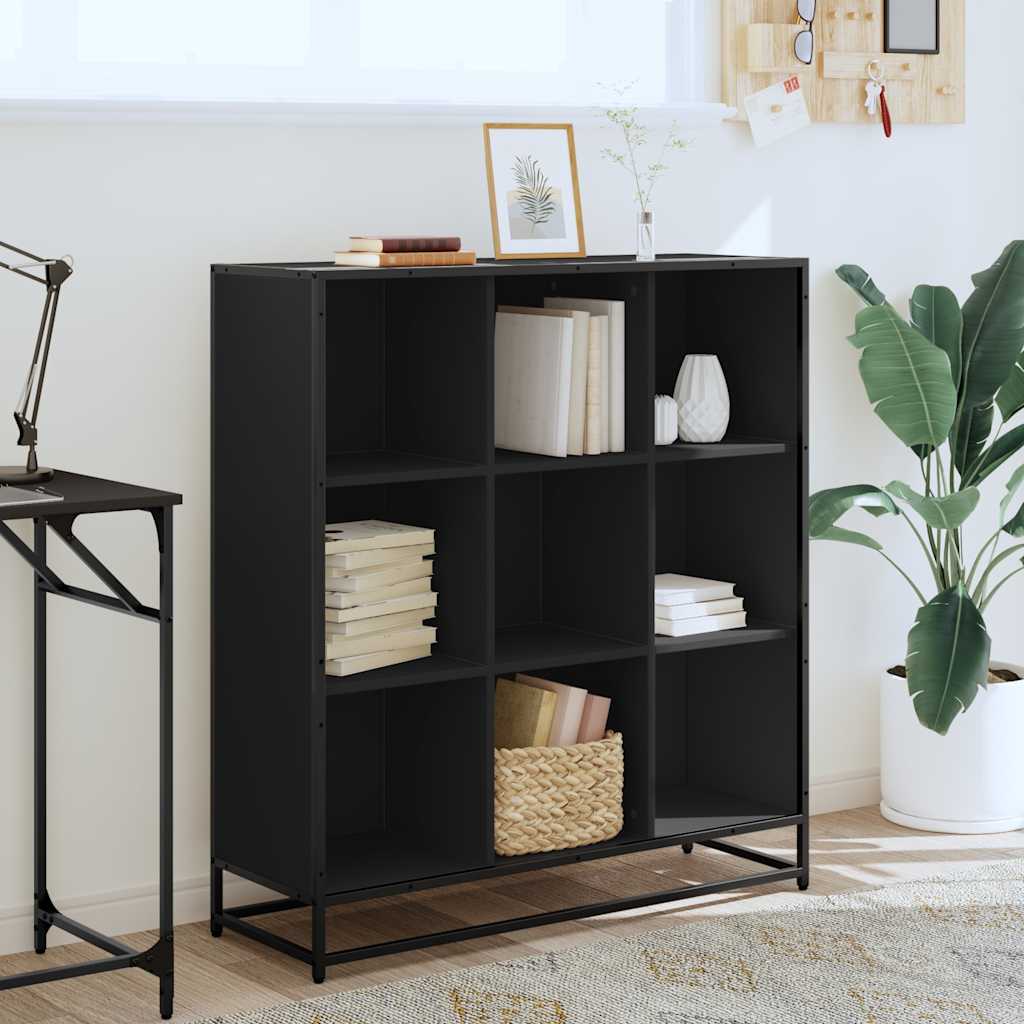 Libreria Nera 97,5x33x107,5 cm in Truciolato e Metallo
