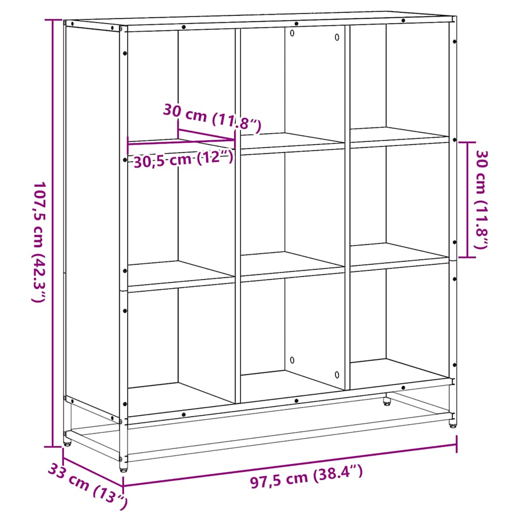 Libreria Grigio Sonoma 97,5x33x107,5 cm Multistrato e Metallo