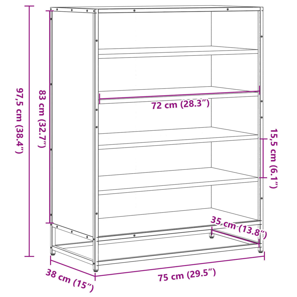 Scarpiera Nera 75x38x97,5 cm in Truciolato e Metallo