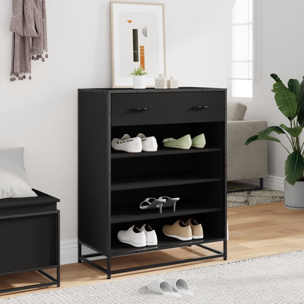 Scarpiera Nera 75x38x97,5 cm in Truciolato e Metallo