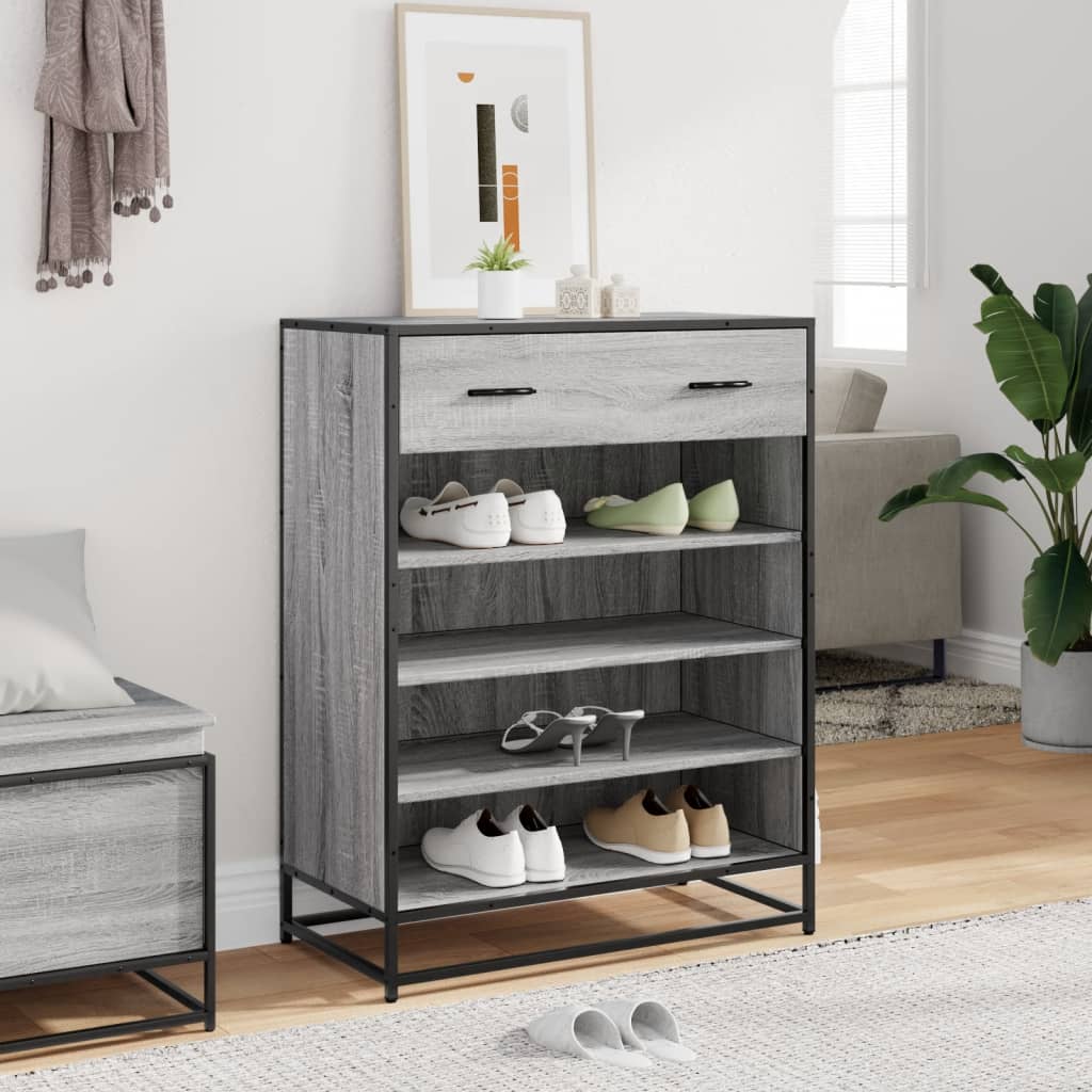 Scarpiera Grigio Sonoma 75x38x97,5 cm Legno Multistrato Metallo
