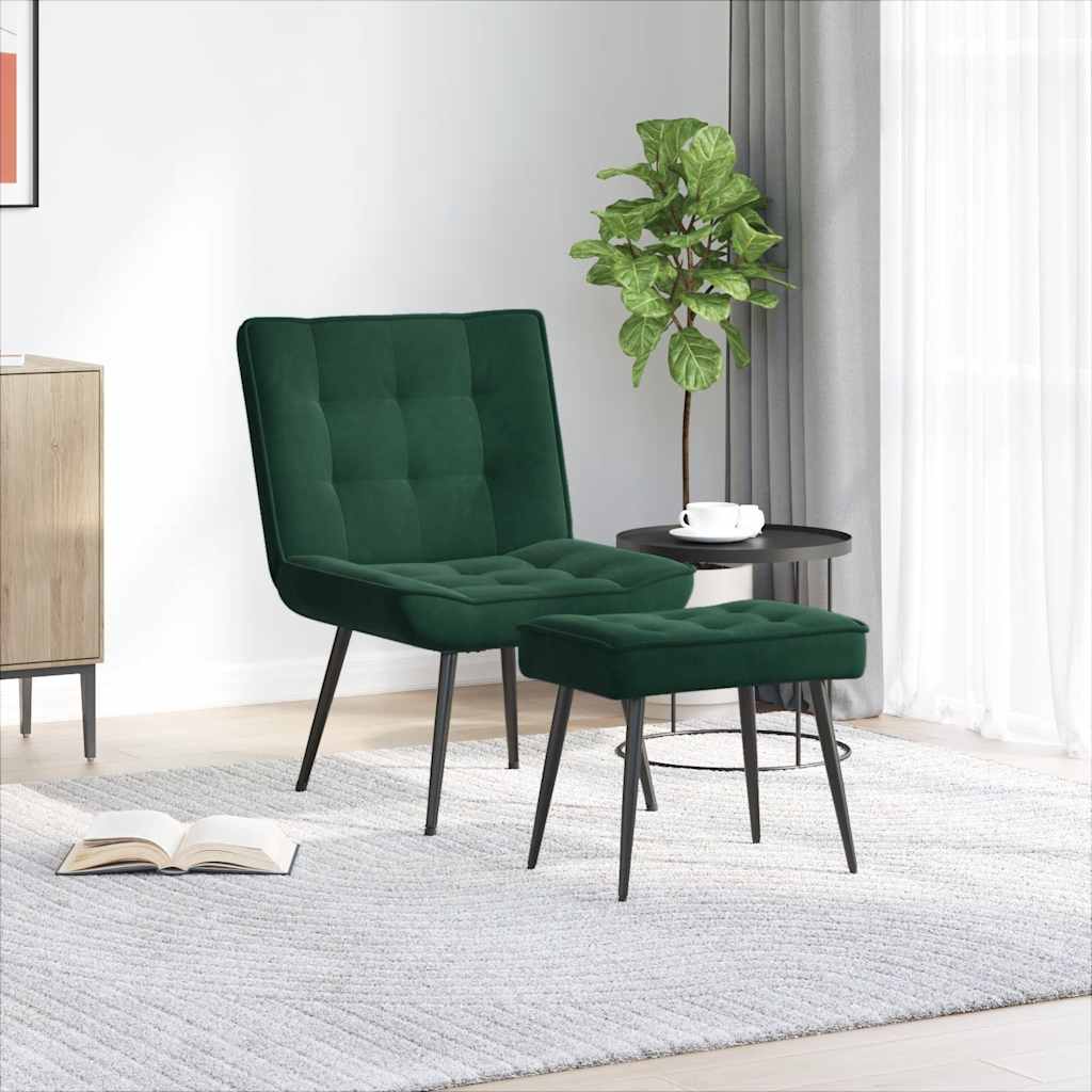 Poltrona Relax con Poggiapiedi Verde Scuro in Velluto