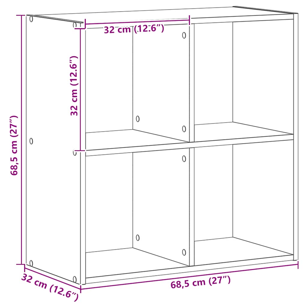 Libreria Legno Artigianale 68,5x32x68,5 cm in Legno Multistrato