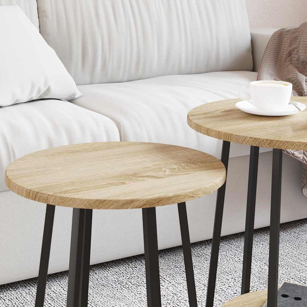 Set tavolini con lo scaffale 2 pcs Rovere Sonoma e Nero