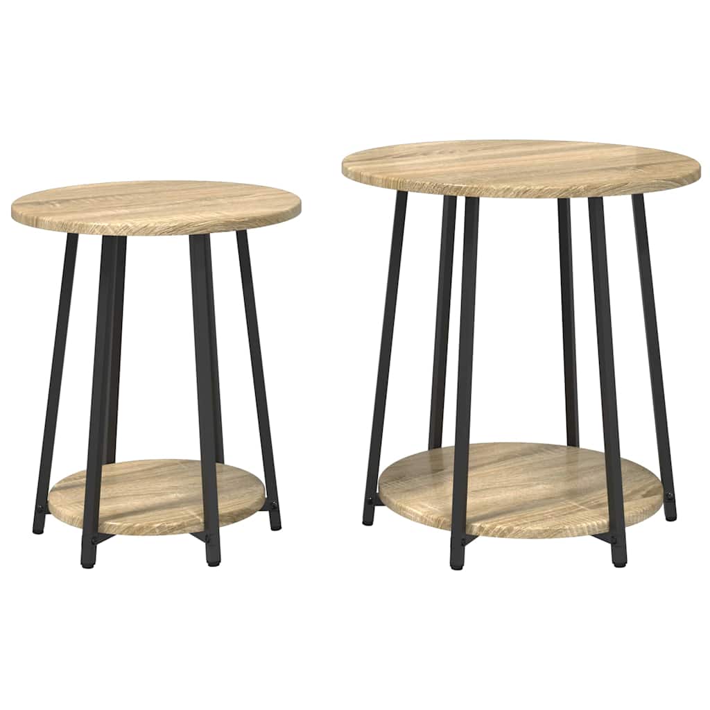 Set tavolini con lo scaffale 2 pcs Rovere Sonoma e Nero