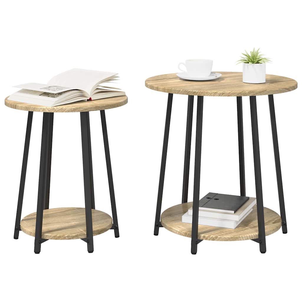 Set tavolini con lo scaffale 2 pcs Rovere Sonoma e Nero