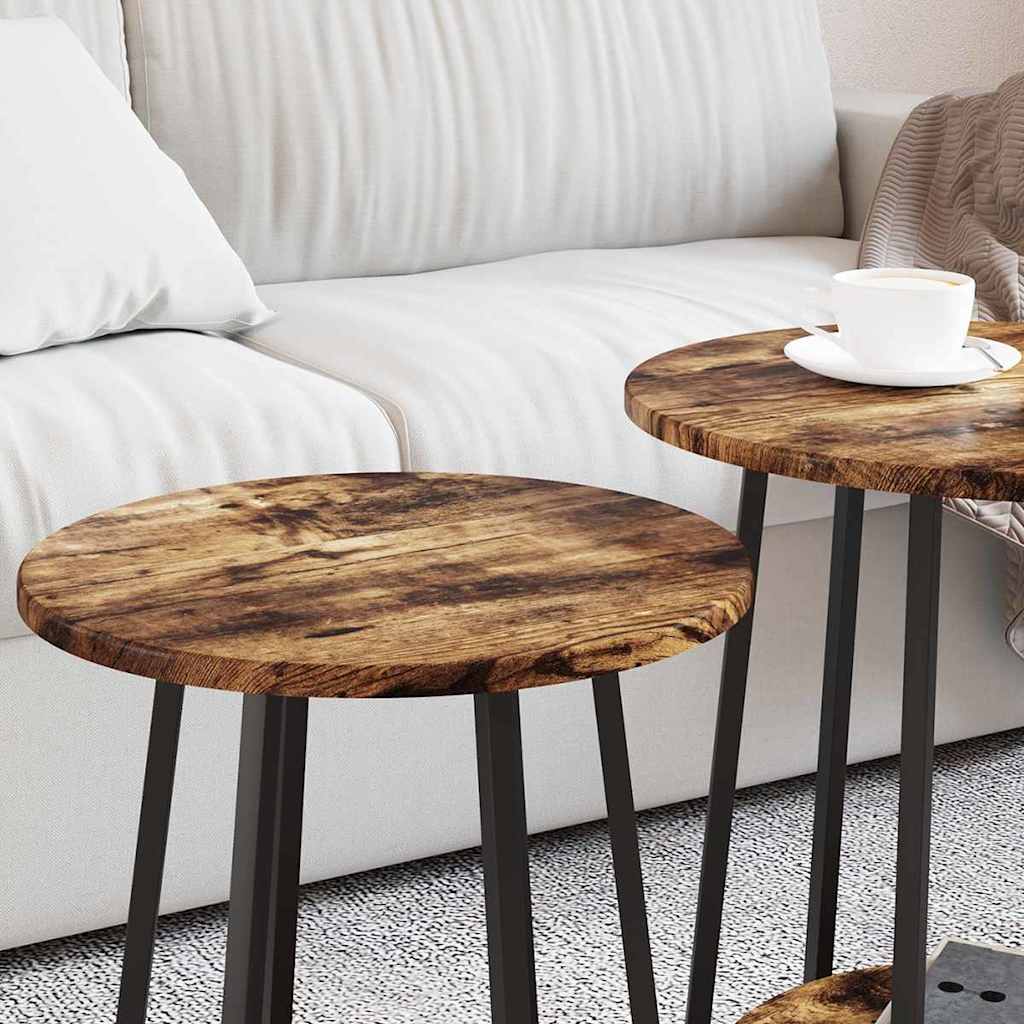 Set tavolini con lo scaffale 2 pcs Rovere Affumicato e Nero