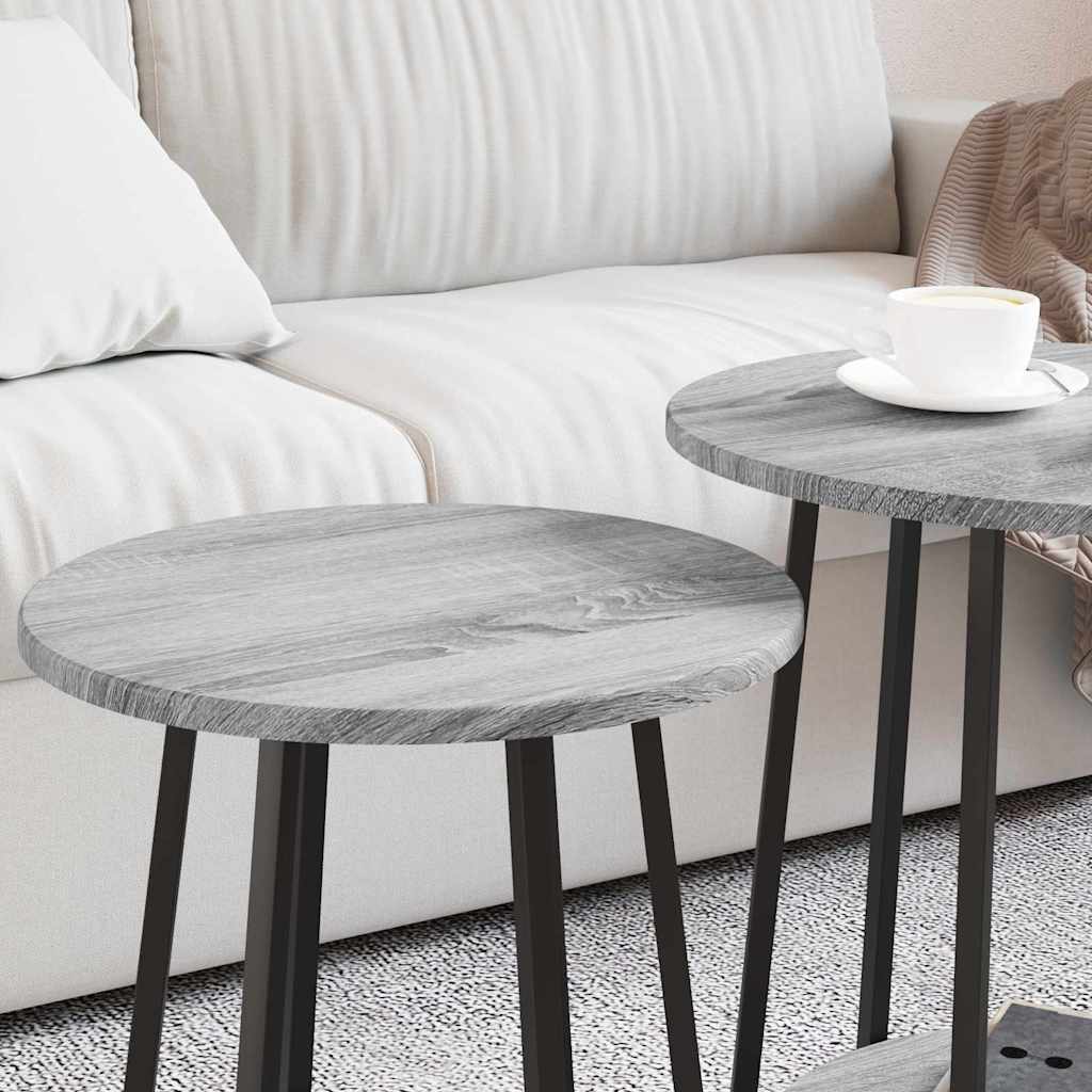 Set tavolini con lo scaffale 2 pcs Grigio Sonoma e Nero