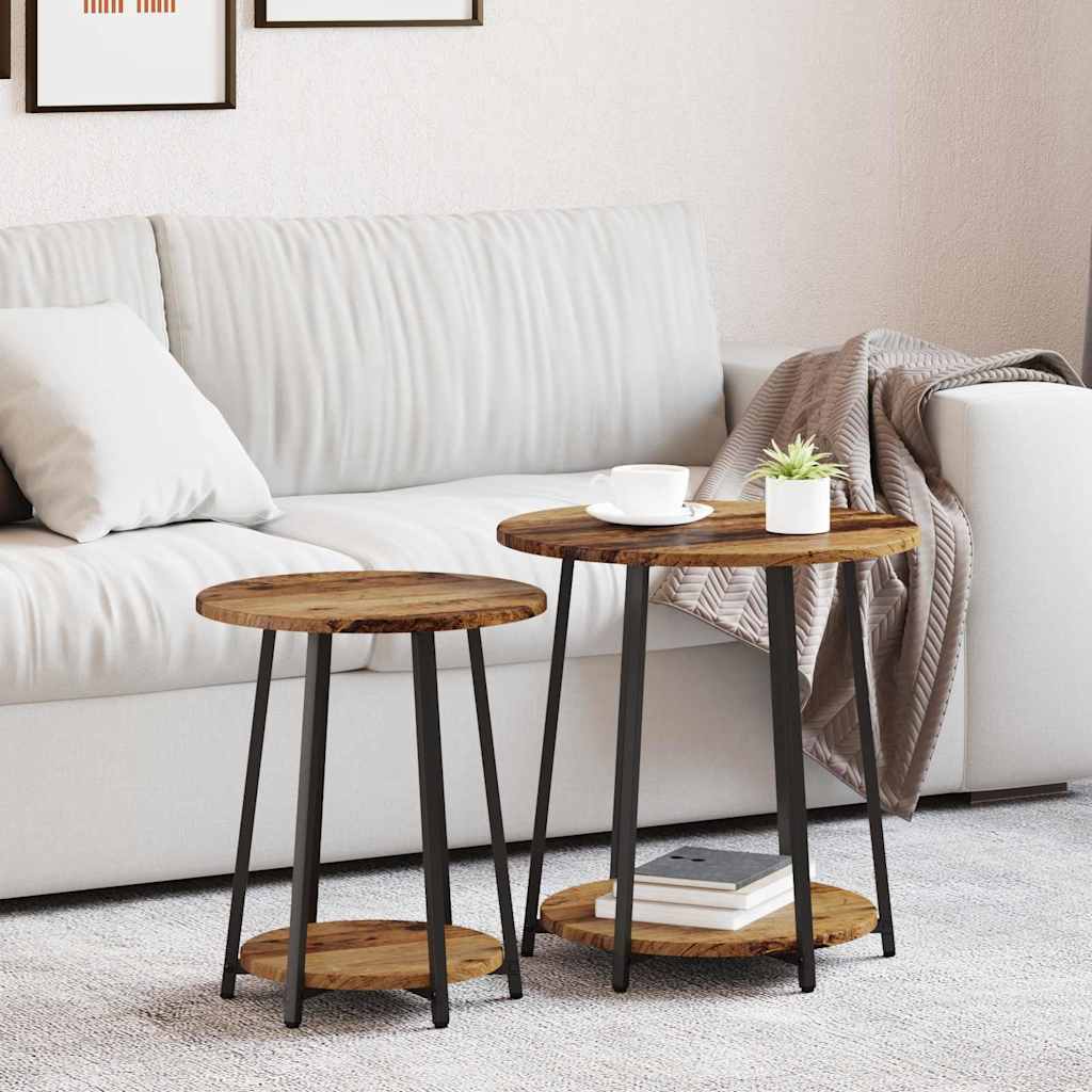 Set tavolini con lo scaffale 2 pcs Legno Antico e Nero