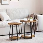 Set tavolini con lo scaffale 2 pcs Legno Antico e Nero