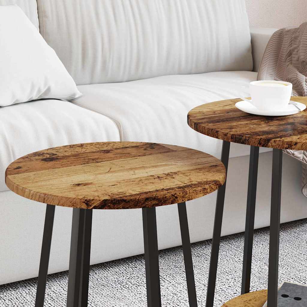Set tavolini con lo scaffale 2 pcs Legno Antico e Nero