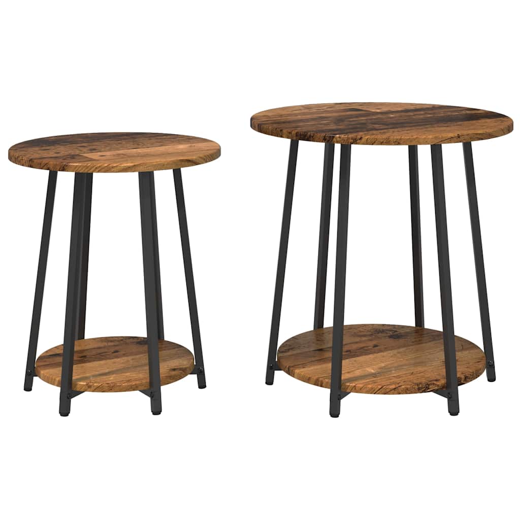 Set tavolini con lo scaffale 2 pcs Legno Antico e Nero