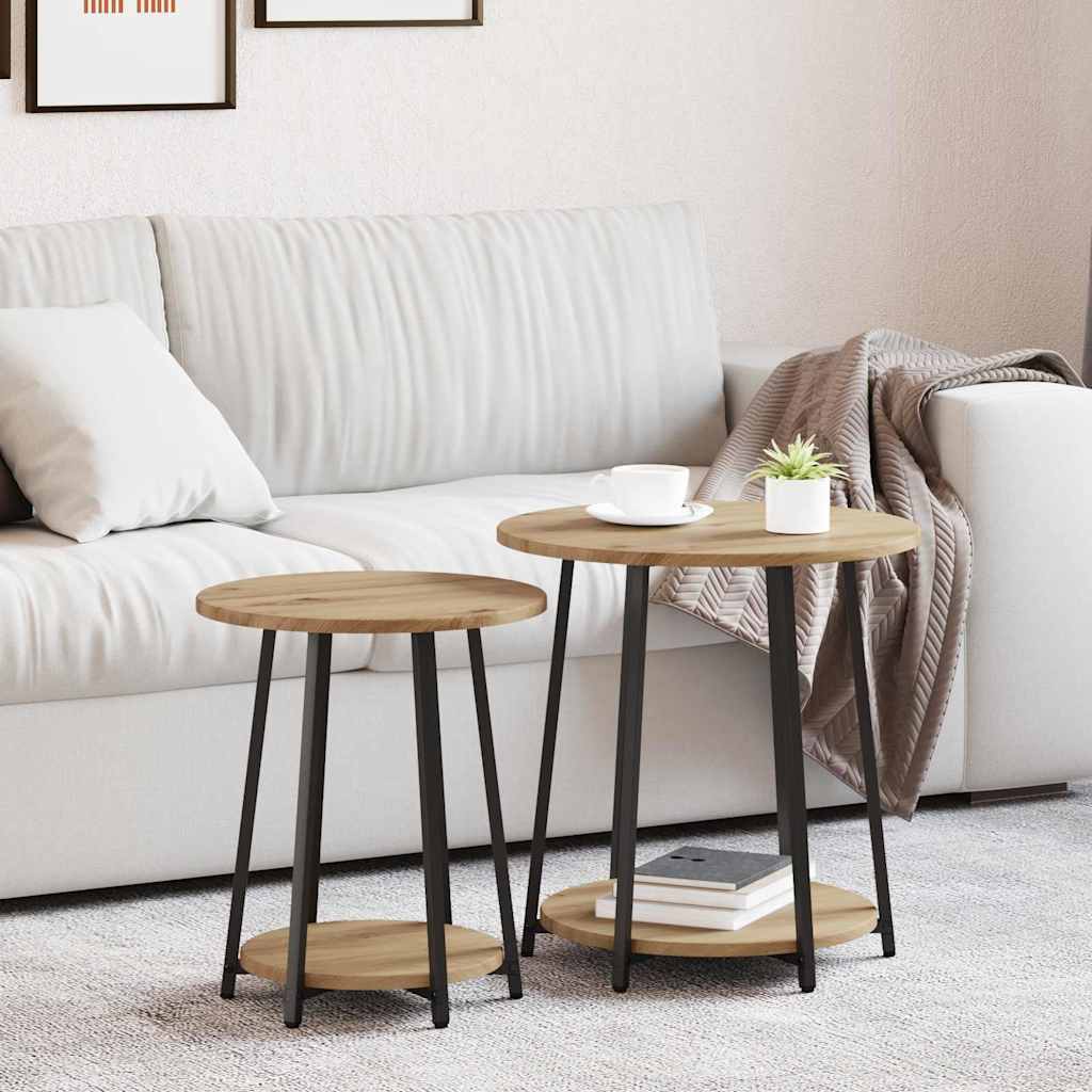 Set tavolini con lo scaffale 2 pcs Rovere Artigianale e Nero